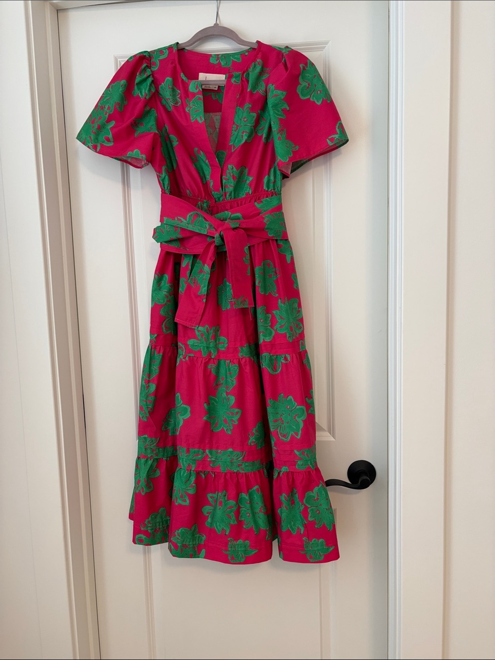 Anthropology- Rose & green midi cotton dress.